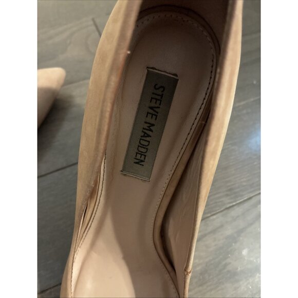 steve madden tan Beige Nude vala heels suede Genuine Leather Stiletto Pointed 9 - Picture 5 of 9